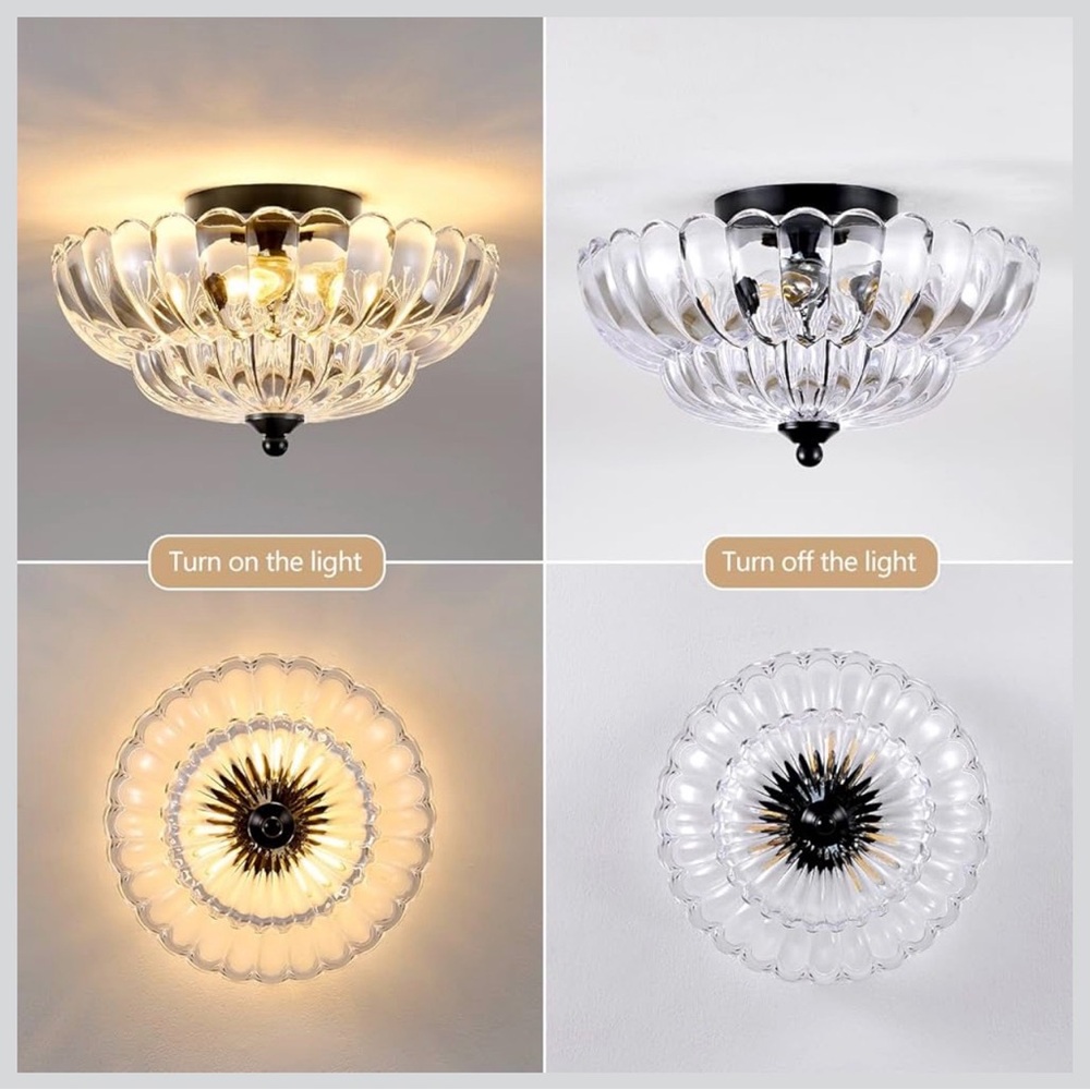 Modern Black Ceiling Light Fixture, 12" Clear Glass Flush Mount Chandeliers - Picture 5 of 6